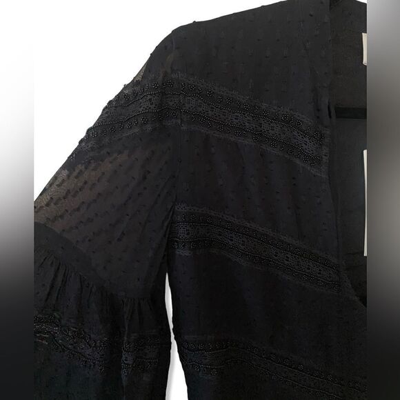 Rococo Sand x REVOLVE Selene Blouse in Black peasant sleeve beaded sheer top new - Picture 7 of 13